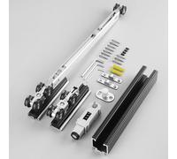 Top Mounted Bypass Door Track with Smooth Rollers, Click to Open Modern Sliding Door Track System, Aluminium Door Hanger Kit Invisible(Black,3.2m(10.5ft))