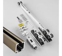 Top Mounted Bypass Door Track with Smooth Rollers, Click to Open Modern Sliding Door Track System, Aluminium Door Hanger Kit Invisible(Champagne,1.2m(3.9ft))