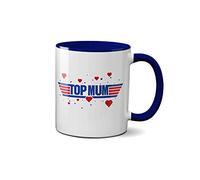Top Mum Mug - Mother's Day Movie Inspired Present Gift Idea Coffee Tea Ceramic Handle Idea Heavy Duty Handle Dishwasher and Microwave Safe (Blue Handle)