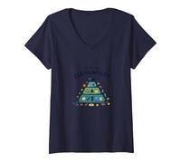 Top of The Elementary: School Food Pyramid Fun V-Neck T-Shirt, Women, Navy, L