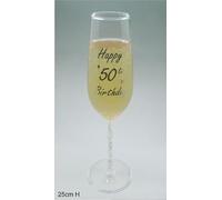 top-of-the-glass 50th Birthday Glitzy Girlie Prosecco/Champagne Flute with Diamante Crystal STEM