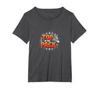 Top of The Pack: Fierce Wolf Leader Emblem T-Shirt, Women's Plus, Dark Heather Grey, 1X