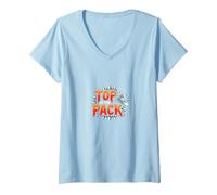 Top of The Pack: Fierce Wolf Leader Emblem V-Neck T-Shirt, Women, Baby Blue, L