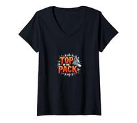 Top of The Pack: Fierce Wolf Leader Emblem V-Neck T-Shirt, Women, Black, S