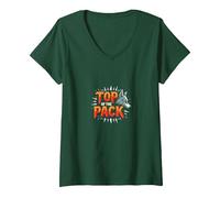 Top of The Pack: Fierce Wolf Leader Emblem V-Neck T-Shirt, Women, Forest Green, S