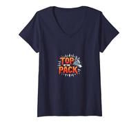 Top of The Pack: Fierce Wolf Leader Emblem V-Neck T-Shirt, Women, Navy, XXL