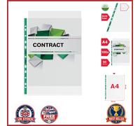 Top Opening A4 Punched Pockets Pack of 100 Glass Clear Green Reinforced Strip