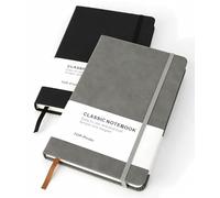TOP-Pindu 2 Pack A5 Lined Notebook Hardcover, Premium Faux Leather Journal with 100GSM No Bleed Ruled Paper, Lay-Flat Writing Pad for Office, School, Travel, 1 Black 1 Grey