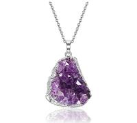 Top Plaza Raw Amethyst Healing Crystal Stone Necklaces for Women Men Irregular Mini Amethyst Cluster Druzy Pendant Necklaces Natural Amethyst Gemstone Necklaces Quartz Jewelry, 0.79''-1.57'', Crystal