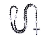 Top Plaza Rosary Beads Necklace for Men Cross Hematite Gemstone Necklace Christian Gifts for Men Black & White Crystal Stone Rosary Necklaces Protect Jewelry Gifts