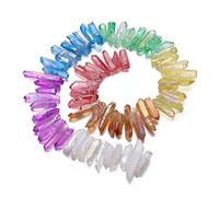 Top Plaza Rough Irregular Aura Crystals Stone Points Sticks Shard Loose Beads for Crafts Jewelry Making Natural Raw Rock Bulk Crushed Titanium Coated Quartz Points 16" Strand - 7 Chakra