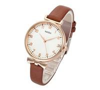 Top Plaza Womens Ladies Classic Simple Leather Analog Quartz Wrist Watch Rose Gold Case Arabic Numerals Casual Dress Watches, Brown, Classic