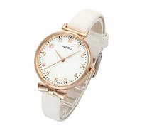 Top Plaza Womens Ladies Classic Simple Leather Analog Quartz Wrist Watch Rose Gold Case Arabic Numerals Casual Dress Watches, White, elegant