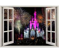 TOP PRINTS Disney Land Castle Princess Paris 3D Window Smashed Wall Sticker Poster Decal Mural Bedroom Art 416 (110x70cm)