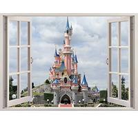 TOP PRINTS Disney Land Princess fairies Paris Castle 3D Window Smashed Wall Sticker Poster Decal Mural Bedroom Art 88 (90x65cm)