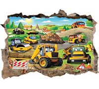 TOP PRINTS JCB Diggers Tractors Graphic Bedroom 3D Smashed Window Sticker Wall Poster Decal Art Mural 798 (120x85cm)