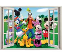 TOP PRINTS Mickey Mouse Club House 3D Window Smashed Wall Sticker Poster Decal Mural Bedroom Art 153 (90x65cm)