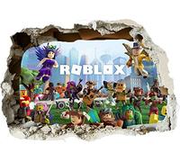 TOP PRINTS Roblox Gang Cartoon Characters 3D Window Smashed Wall Sticker Poster Decal Mural Bedroom Art Z568 (110X70CM)
