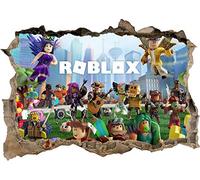TOP PRINTS Roblox Gang Cartoon Characters 3D Window Smashed Wall Sticker Poster Decal Mural Bedroom Art Z567 (120X85CM)