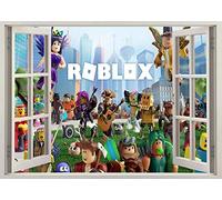 TOP PRINTS Roblox Gang Cartoon Characters 3D Window Smashed Wall Sticker Poster Decal Mural Bedroom Art Z570 (65X40CM)