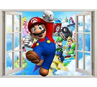 TOP PRINTS Super Smash Bros Mario Yoshi 3d Smashed Wall View Sticker Poster Vinyl Z555 (110x70cm)