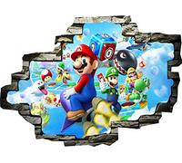 TOP PRINTS Super Smash Bros Mario Yoshi 3d Smashed Wall View Sticker Poster Vinyl Z556 (120x85cm)