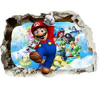 TOP PRINTS Super Smash Bros Mario Yoshi 3d Smashed Wall View Sticker Poster Vinyl Z561 (120x85cm)