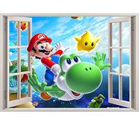 TOP PRINTS SUPER SMASH BROS MARIO YOSHI 3D Window Smashed Wall Sticker Poster Decal Mural Bedroom Art 185 (65x40cm)