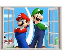 TOP PRINTS SUPER SMASH BROS MARIO YOSHI LUIGI 3D Window Smashed Wall Sticker Poster Decal Mural Bedroom Art 184 (90x65cm)