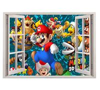 TOP PRINTS Super Smash Bros Super Mario Galaxy 3D Window Smashed Wall Sticker Poster Decal Mural Bedroom Art 234 (65x40cm)
