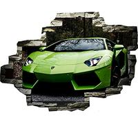 TOP PRINTS Super Sports Car Racing Green 3d Smashed Wall View Sticker Poster Vinyl Z491 (110x70cm)