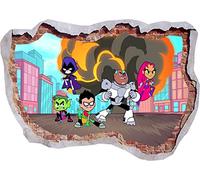 TOP PRINTS Teen Titans Go Cartoon 3D Window Smashed Wall Sticker Poster Decal Mural Bedroom Art 957 (65x40cm)