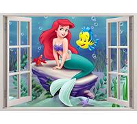 TOP PRINTS The Little Mermaid Fish Fairy 3D Window Smashed Wall Sticker Poster Decal Mural Bedroom Art (65x40cm)