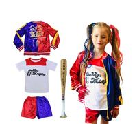 Top Quality Girls Suicide Harley Quinn Cosplay Costumes Squad Monster Stitched Jacket Pants Sets Halloween Costume XXL-150 Wig