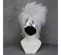 Top Quality Hatake Kakashi Silver White Short Shaggy Layered Cosplay Anime Wig Only + Free Wig Cap