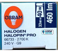 Osram G9 Halopin Halogen Capsule 33w=40w Dimmable 66733 Light Bulb - 5 Pack [EEK: D]