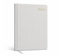 Top Sale 2026 A5 Day Per Page Diary - Light Grey Hard Cover Planner with Matching Ribbon | 2026 Daily Planner with 3-Year Calendar, World Time Zones, Important Dates & Notes Pages