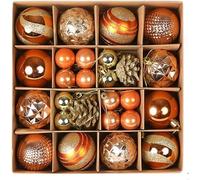 Top Sale 42-Piece Shatterproof Christmas Tree Hanging Baubles with Pine Cones - 9 Designs in Matte, Glitter & Shiny Finish - 60 mm & 30 mm - Gold and Orange with Pine Cones