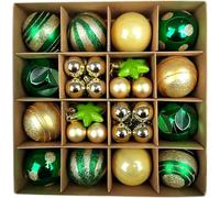 Top Sale 42 Pieces Shatterproof Christmas Tree Hanging Baubles - 9 Designs in Matte, Glitter & Shiny Finish - 60 mm & 30 mm - Green and Gold