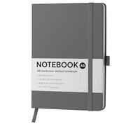 Top Sale A5 Soft Feel Hard Cover 192 Pages No-bleed 80gsm Smooth White Dotted Paper Notebook with Elastic Closure Band, Pen Holder and Matching Ribbon Marker (Grey, Dotted line 192 Pages)