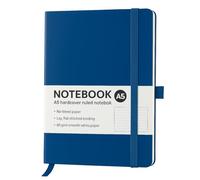 Top Sale A5 Soft Feel Hard Cover 192 Pages No-bleed 80gsm Smooth White Dotted Paper Notebook with Elastic Closure Band, Pen Holder and Matching Ribbon Marker (Blue, Dotted line 192 Pages)