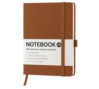 Top Sale A5 Soft Feel Hard Cover 192 Pages No-bleed 80gsm Smooth White Dotted Paper Notebook with Elastic Closure Band, Pen Holder and Matching Ribbon Marker (Brown, Dotted line 192 Pages)