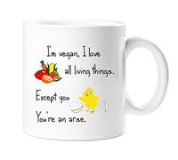 Top Sale I'm Vegan, Which Means I Love All Living Things. Except You - Funny Novelty, Joke Tea/Coffee Gift Mug - Great Gift Idea for Christmas, Birthday, Stocking Filler