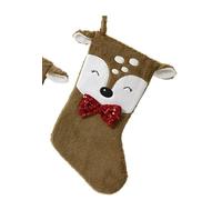 Top Sale Luxury Soft Beige Reindeer Christmas Stocking with Red Sequin Bow Tie - Plush Festive Xmas Stocking for Fireplace, Kids 40cm Reindeer Stocking Decoration