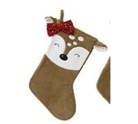 Top Sale Soft Beige Reindeer Christmas Stocking with Red Bow - Luxury Plush Xmas Stocking for Fireplace, Kids Large 40cm Festive Hanging Stocking Decoration