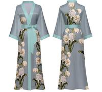 Top Sale Soft Lightweight Satin Kimono Bath Robe Dressing Gown Pyjama Long Sleeve, Full Length, Free Size (UK, Alpha, One Size, Regular, Regular, Sage Serenity)