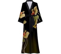 Top Sale Soft Lightweight Satin Kimono Bath Robe Dressing Gown Pyjama Long Sleeve, Full Length, Free Size (UK, Alpha, One Size, Regular, Regular, Shadowed Olive)