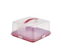 TOP SAVER Plastic Square Cake Box Red/Clear - 30cm Airtight Storage Container with Secure Locking Clip, Carry Handle & Stackable Design for Safe Cake Transport and Freshness Preservation