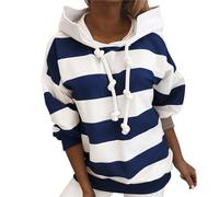 Top Selling Items Oversized Sweatshirt Women Women's Autumn And Winter New Fashionable Casual Striped Color Blocking Hoodie Women's Under 5 Pounds Clearance (Blue, L)