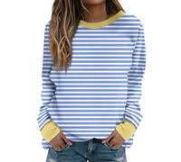Top Selling Items Women's Oversized Striped Sweatshirt Crew Neck Long Sleeve Pullover Tops Lightweight Stretchy Bottom Sweatshirt Blouse Ladies Tops Size 18 Uk Clearance Blue
